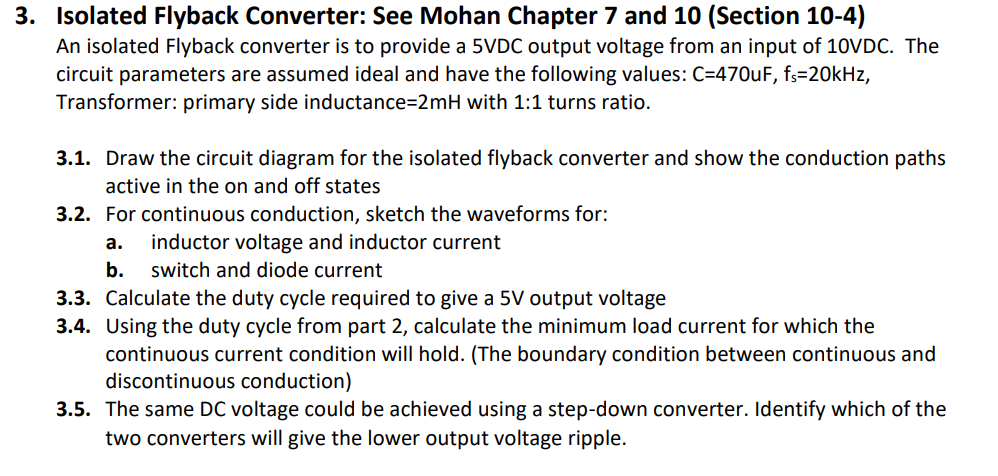 Solved Isolated Flyback Converter See Mohan Chapter 7 And Chegg