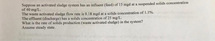 Solved Suppose An Activated Sludge System Has An Influent Chegg