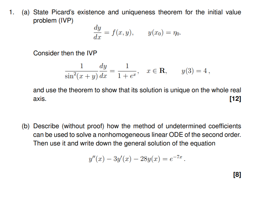 Solved A State Picard S Existence And Uniqueness Chegg