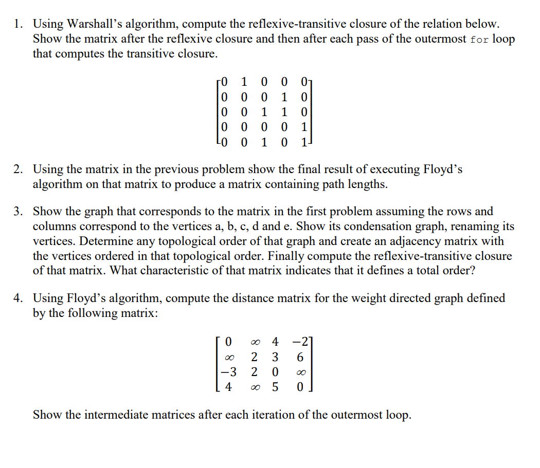 Solved Using Warshall S Algorithm Compute The Chegg