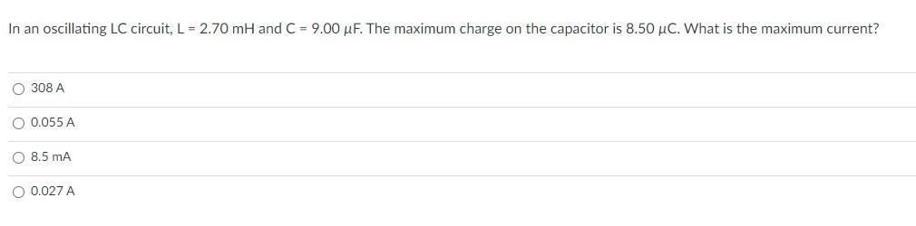 Solved In An Oscillating LC Circuit L 2 70 MH And C Chegg
