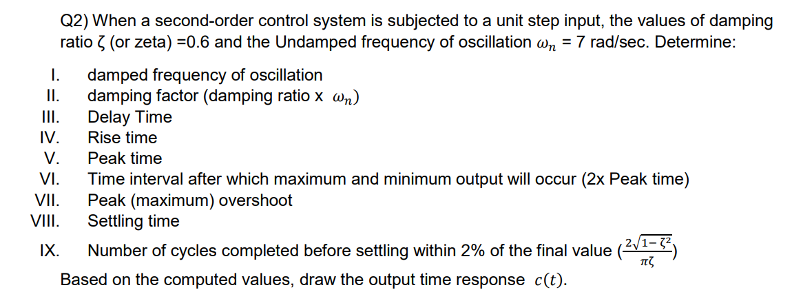 Solved Q When A Second Order Control System Is Subjected Chegg