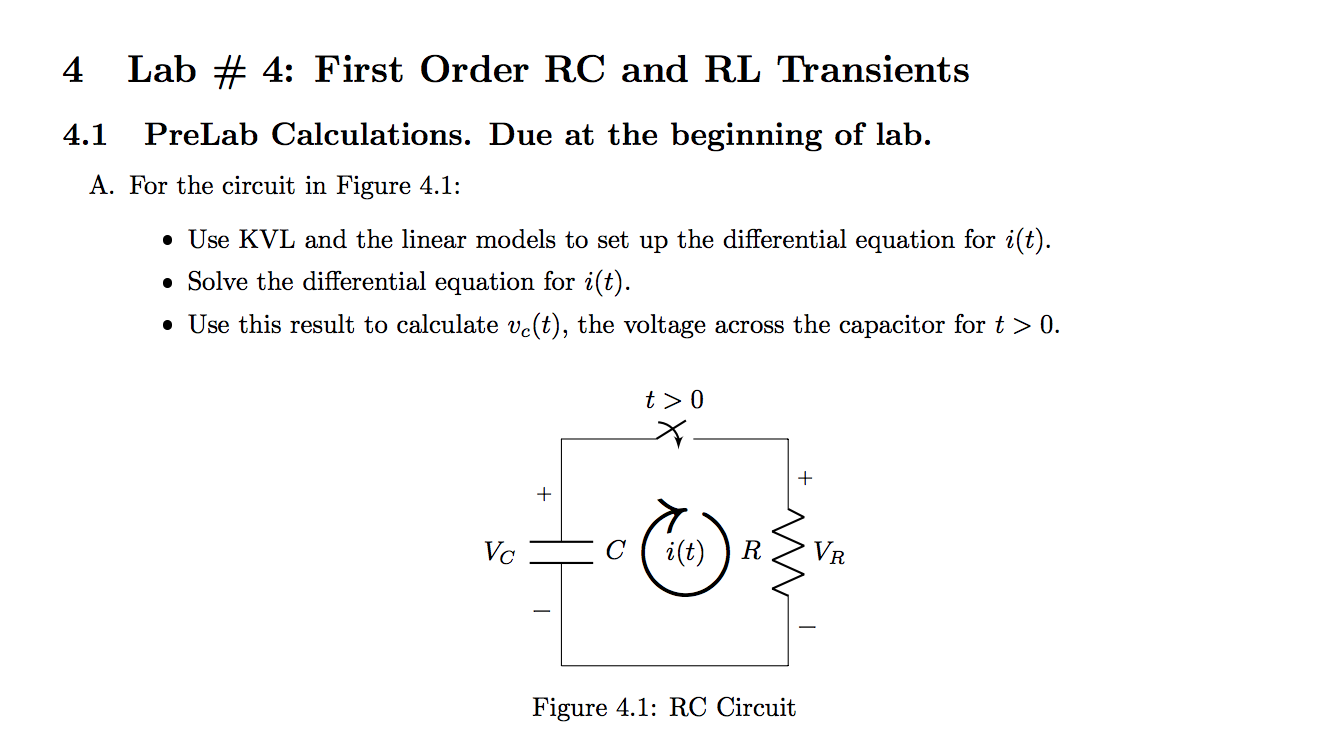 Solved 4 Lab 4 First Order RC And RL Transients 4 1 Chegg