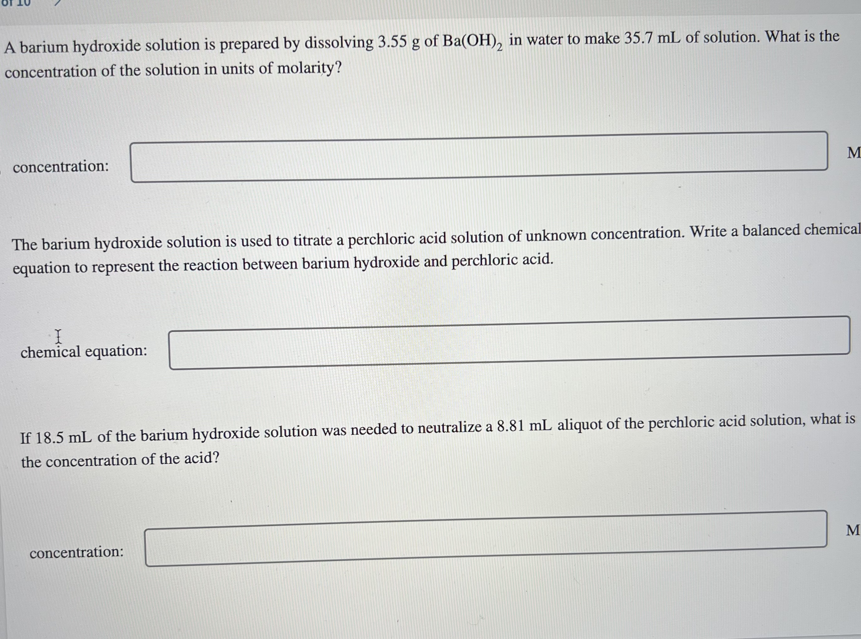 Solved A Barium Hydroxide Solution Is Prepared By Dissolving Chegg