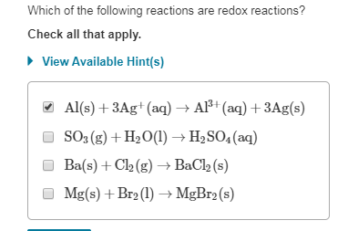 Solved Which Of The Following Reactions Are Redox Reactions Chegg