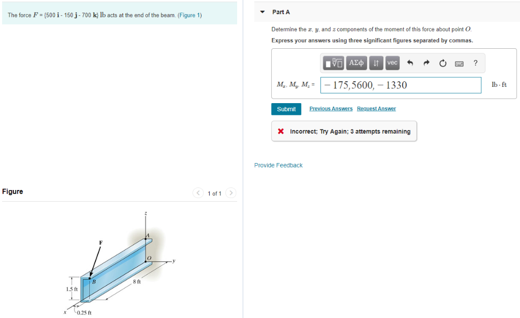 Solved The Force F I J Kj Lb Acts At The End Chegg