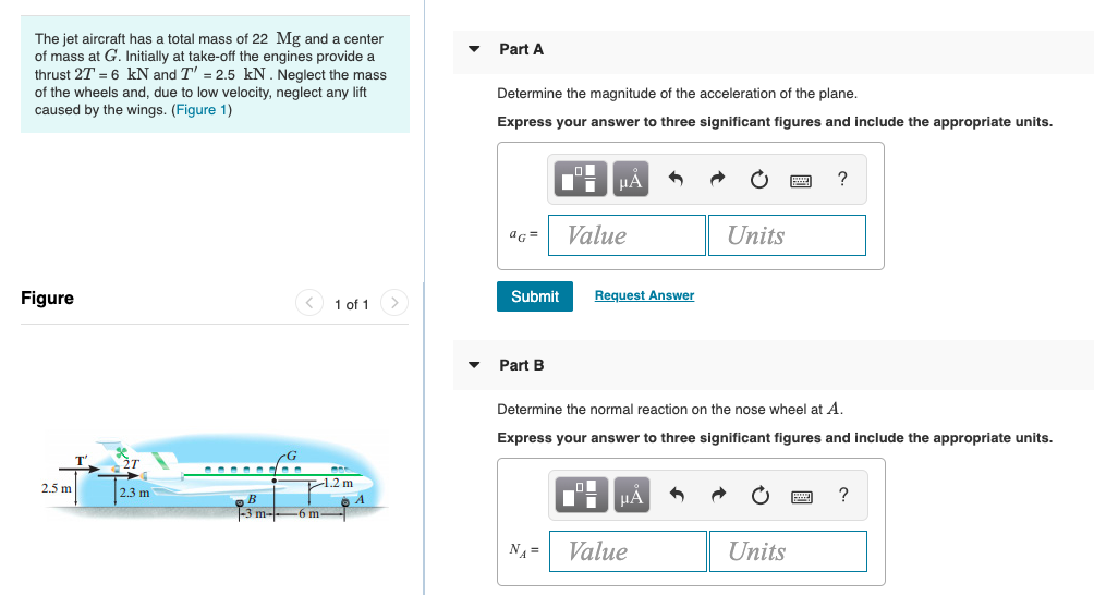 Solved Part A The Jet Aircraft Has A Total Mass Of Mg And Chegg