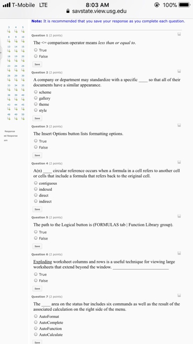Solved L T Mobile LTE 8 03 AM Savstate View Usg Edu 100 Chegg