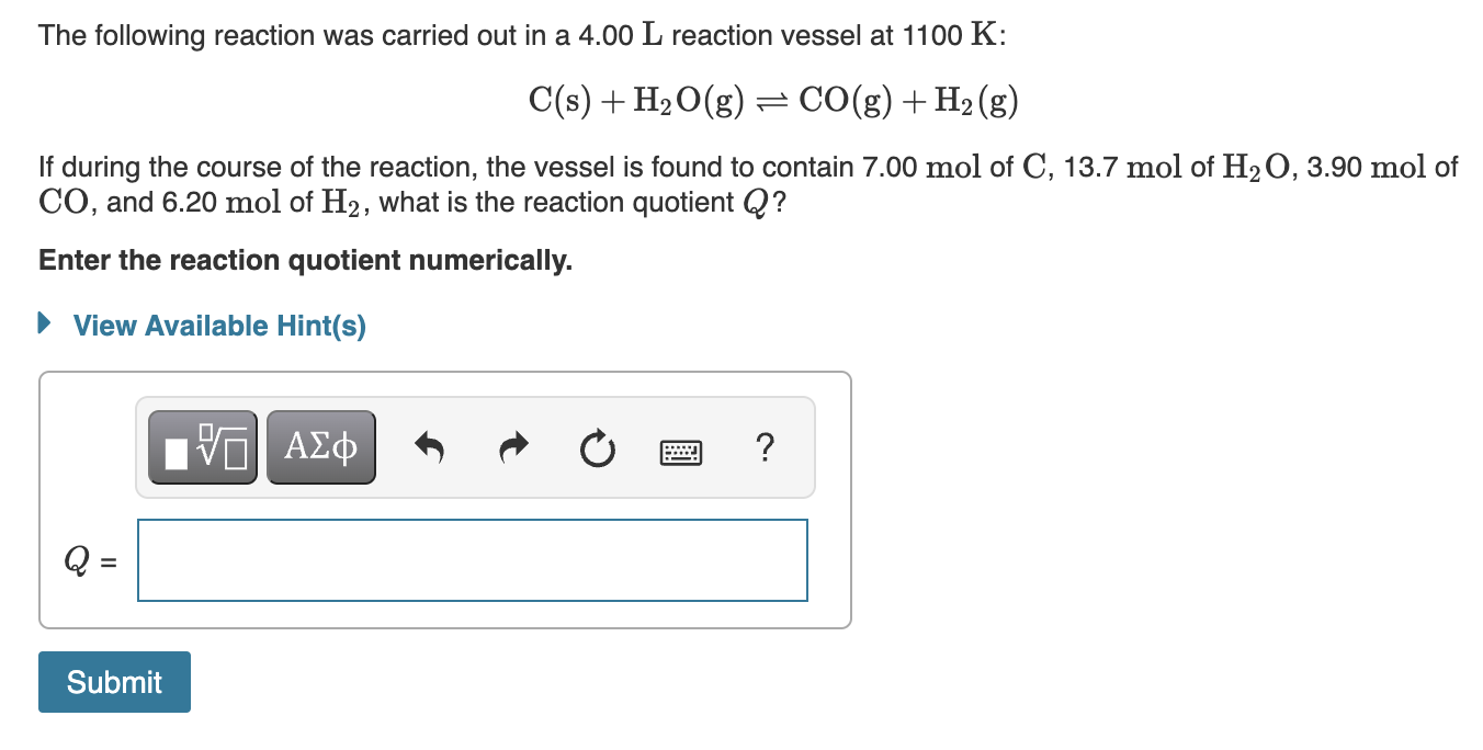 Solved The Following Reaction Was Carried Out In A 4 00 L Chegg