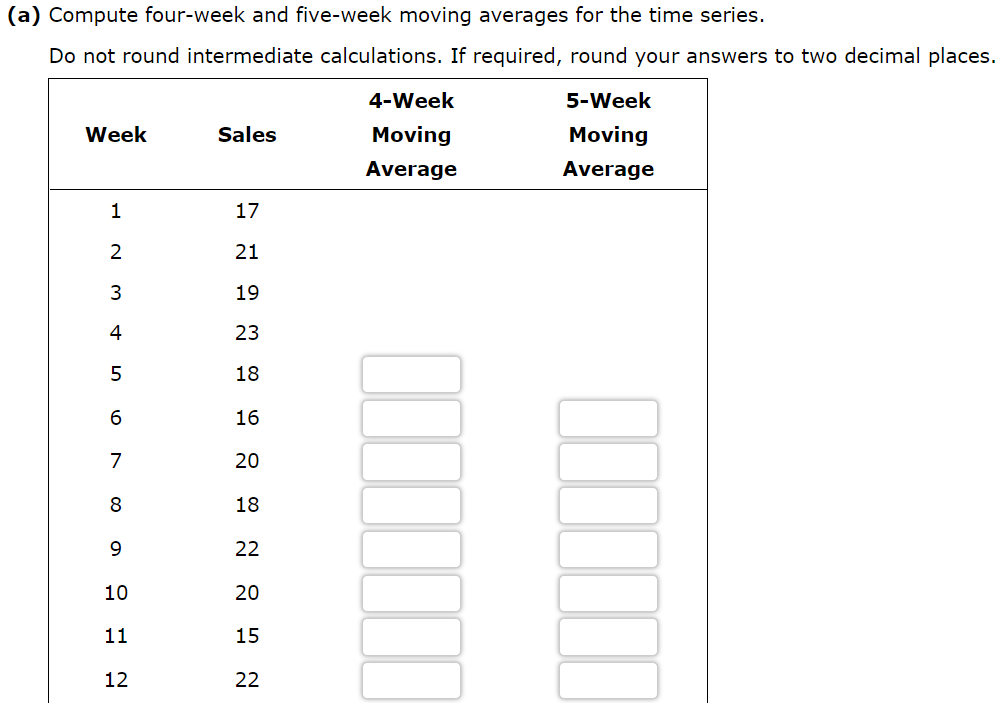 Solved A Compute Four Week And Five Week Moving Averages Chegg