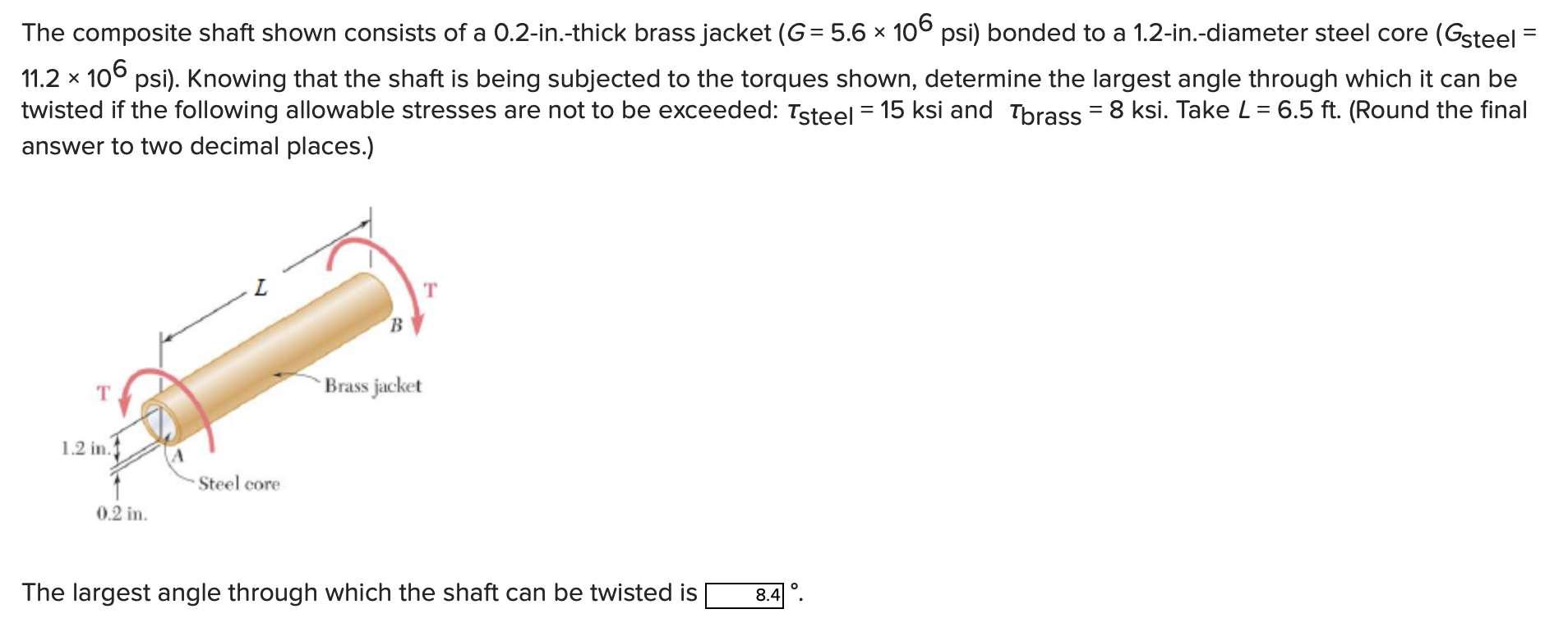 Solved The Composite Shaft Shown Consists Of A 0 2 In Thick Chegg