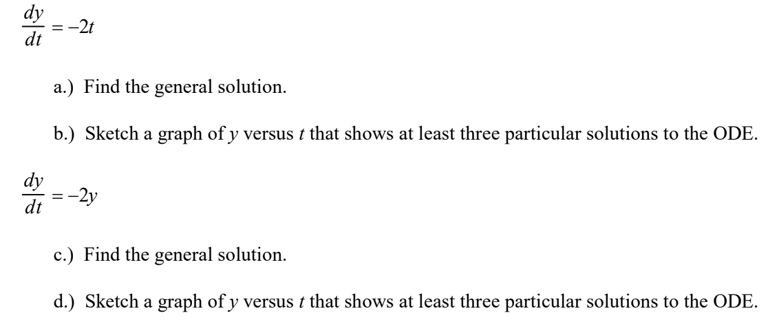 Solved Dtdy 2t A Find The General Solution B Sketch A Chegg