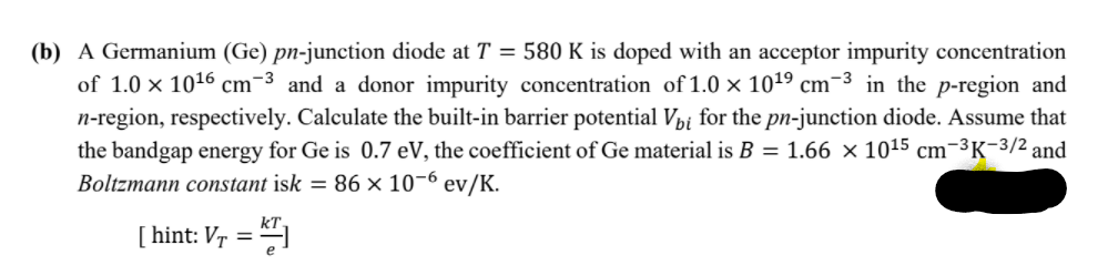 Solved B A Germanium Ge Pn Junction Diode At T K Chegg