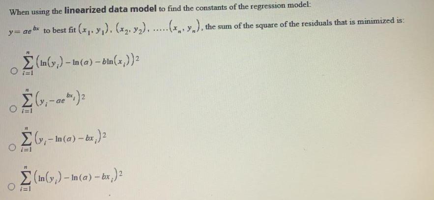 Solved When Using The Linearized Data Model To Find Chegg