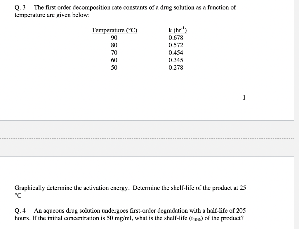 Solved Q The First Order Decomposition Rate Constants Of A Chegg