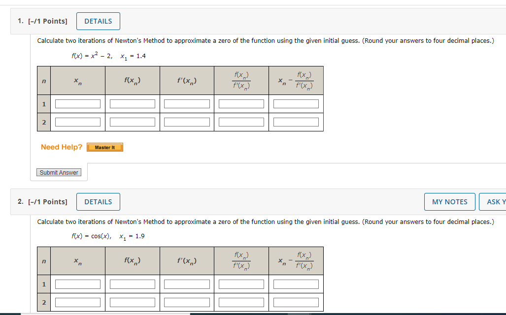 Solved Calculate Two Iterations Of Newton S Method To Chegg