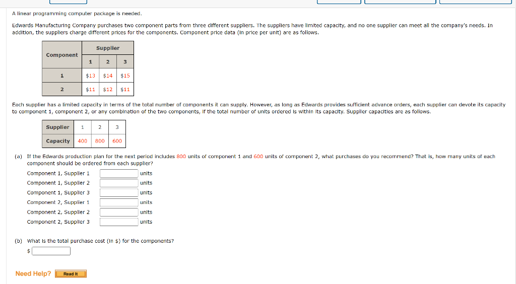 Solved A Linear Programming Computer Package Is Needed Chegg