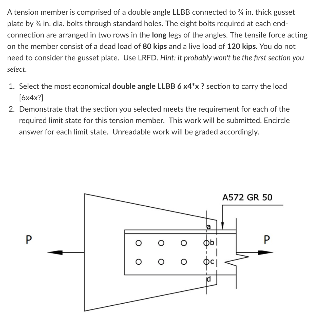 Solved A Tension Member Is Comprised Of A Double Angle LLBB Chegg