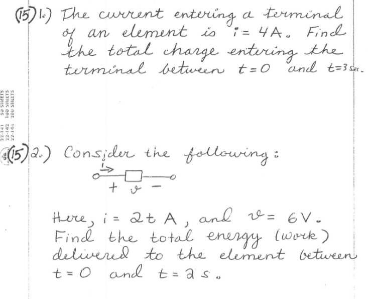 Solved The Current Entering A Terminal Of An Element Chegg