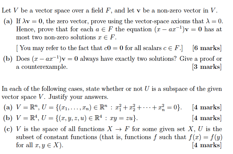 Solved Let V Be A Vector Space Over A Field F And Let V Be Chegg