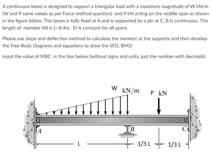 Solved A Continuous Beam Is Designed To Support A Triangular Chegg