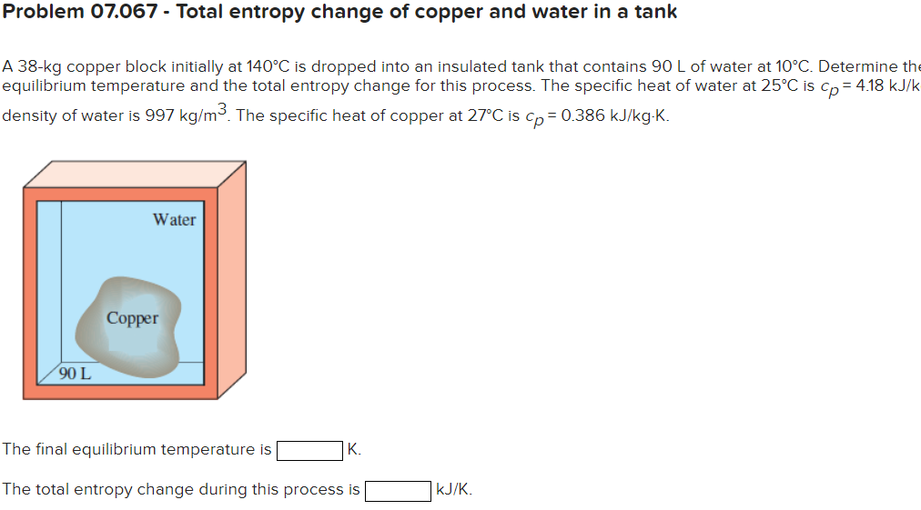 Solved A 38 Kg Copper Block Initially At 140C Is Dropped Chegg