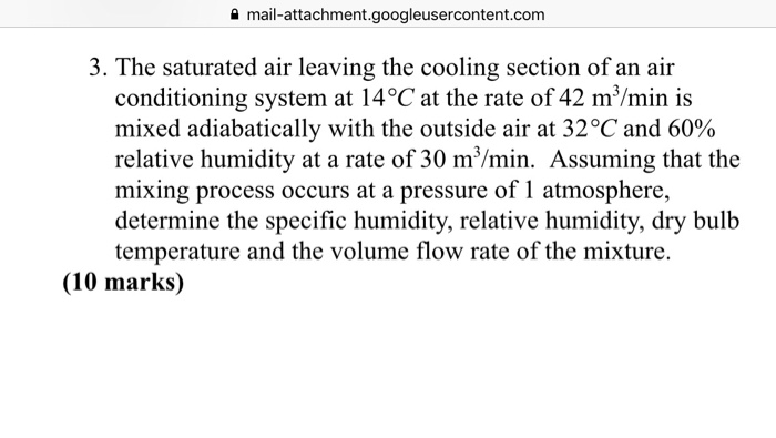 Solved The Saturated Air Leaving The Cooling Section Of An Chegg