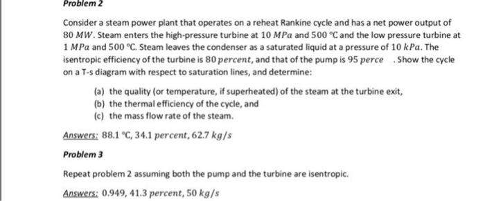 Solved Problem 2 Consider A Steam Power Plant That Operates Chegg