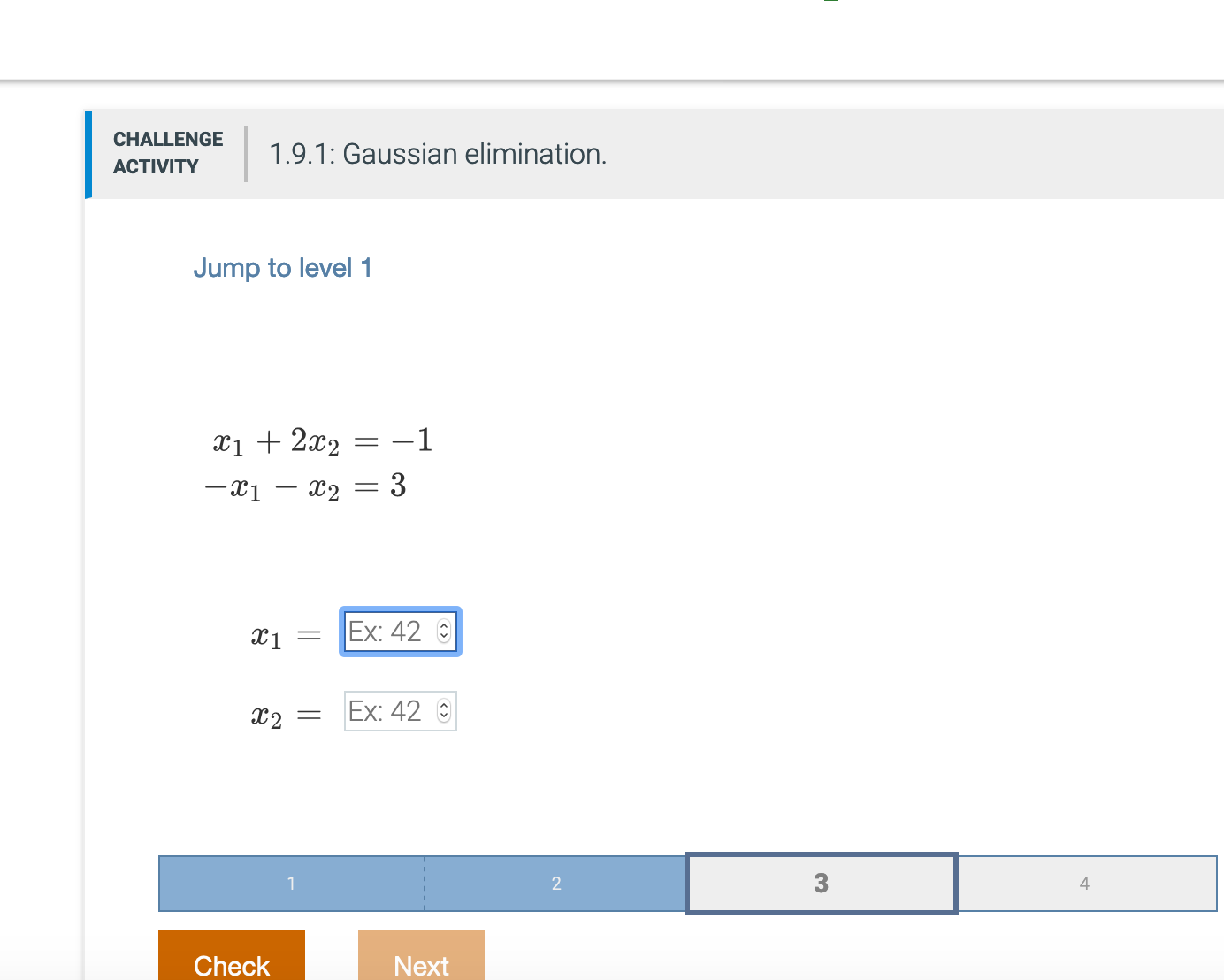 Solved CHALLENGE ACTIVITY 1 9 1 Gaussian Elimination Jump Chegg