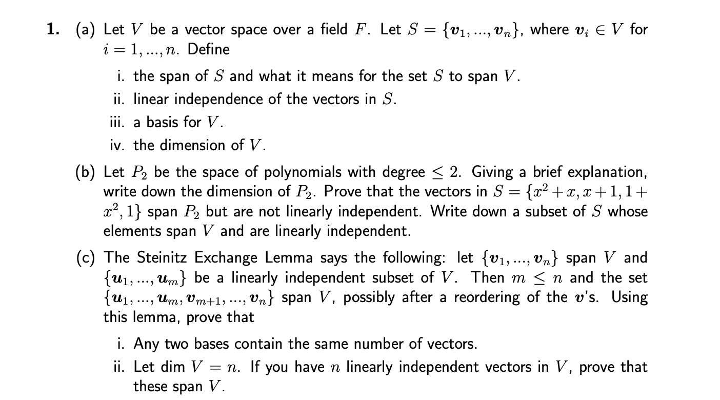 Solved A Let V Be A Vector Space Over A Field F Let Chegg