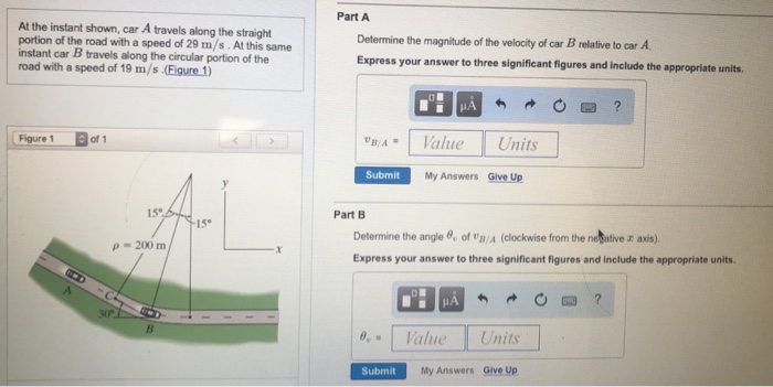 Solved Part A At The Instant Shown Car A Travels Along The Chegg