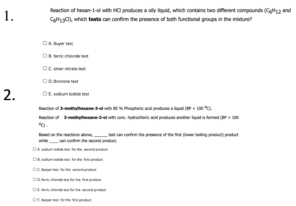 Solved 1 Reaction Of Hexan 1 Ol With HCl Produces A Oily Chegg