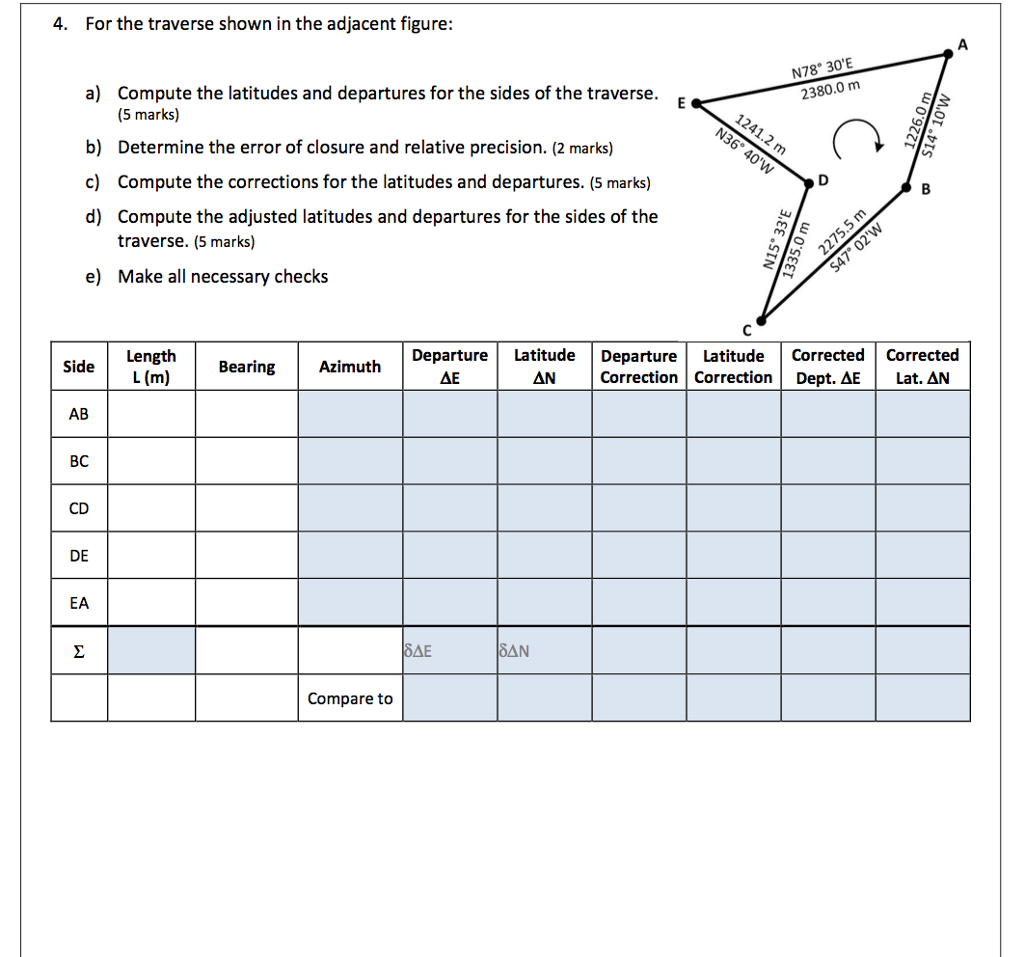 Solved 4 For The Traverse Shown In The Adjacent Figure N78 Chegg