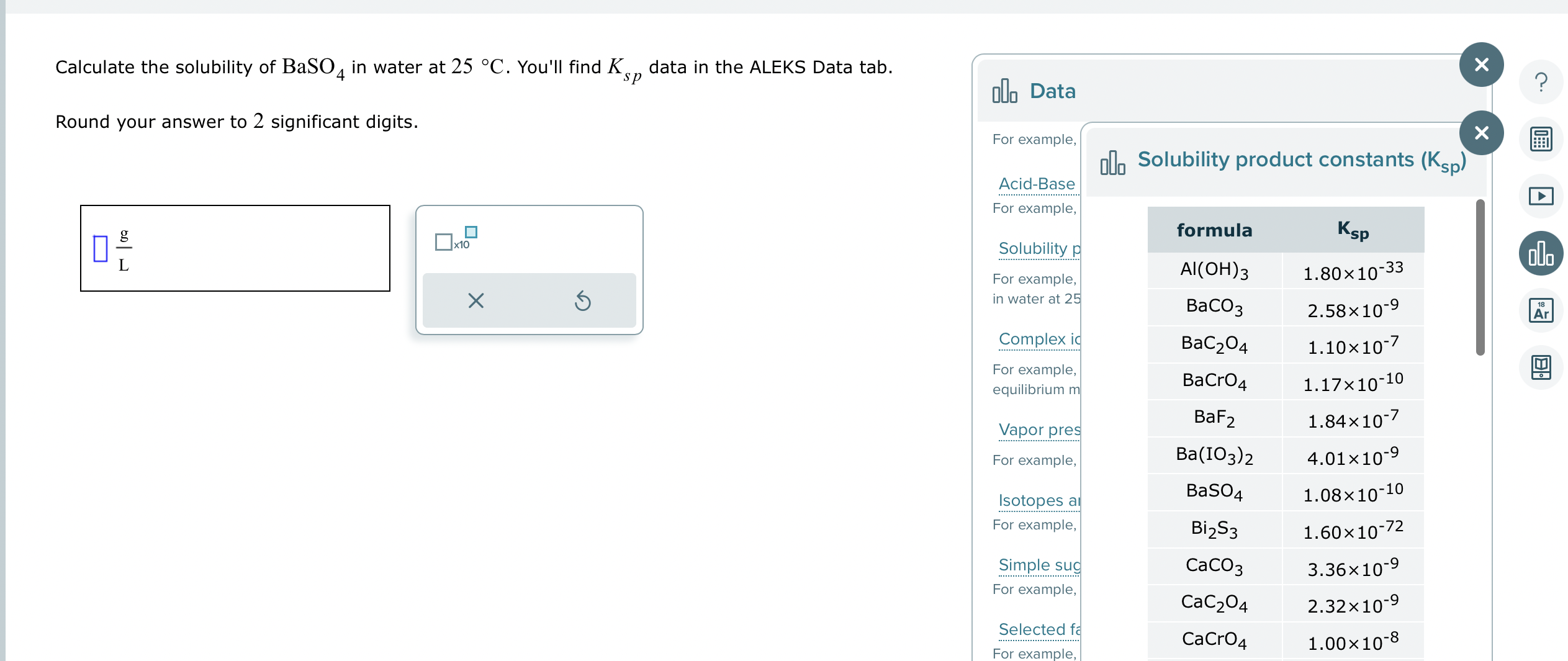 Calculate The Solubility Of BaSO4 In Water At 25C Chegg