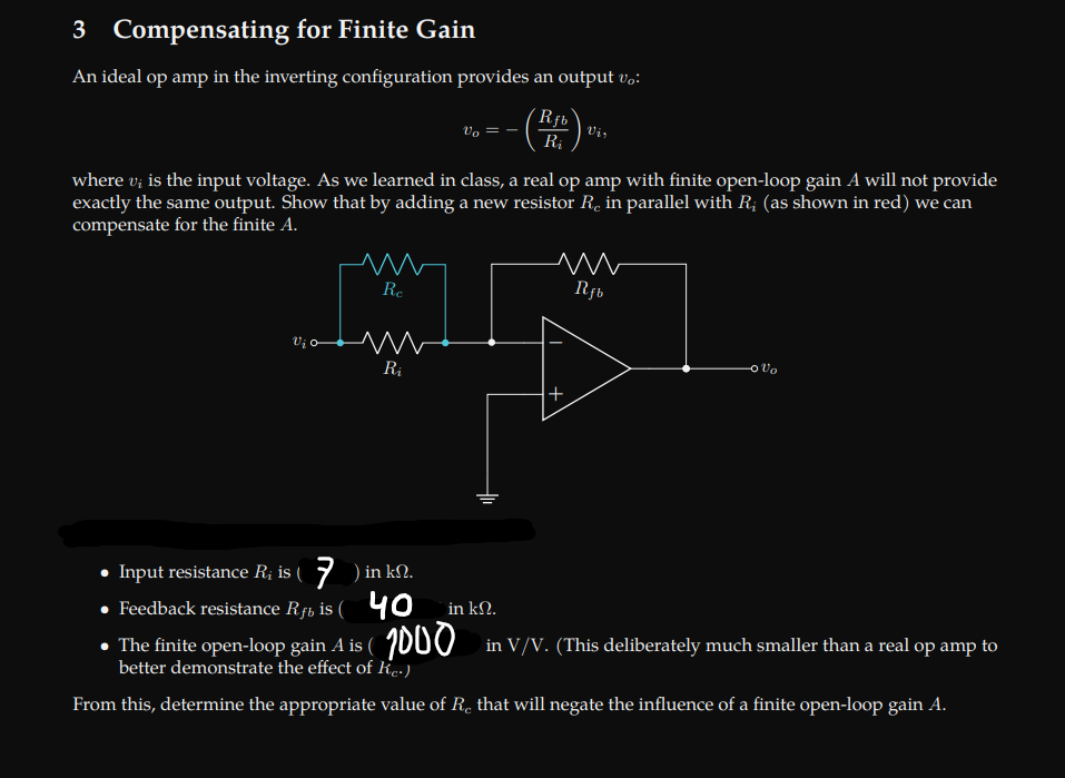 Solved Compensating For Finite Gain An Ideal Op In The Chegg