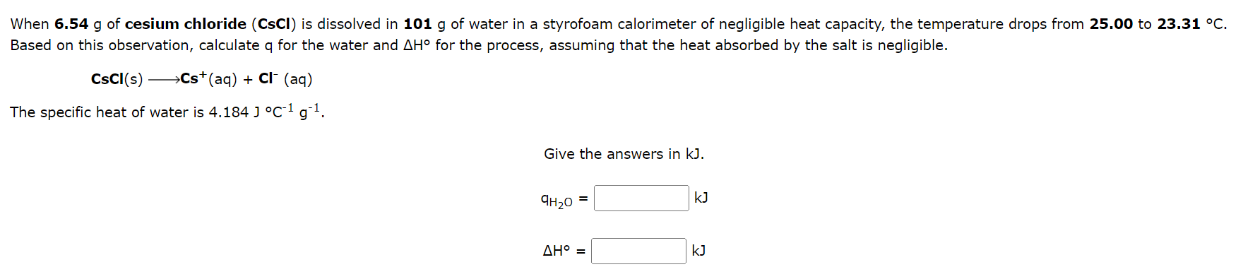 Solved When 6 54g Of Cesium Chloride CsCl Is Dissolved In Chegg