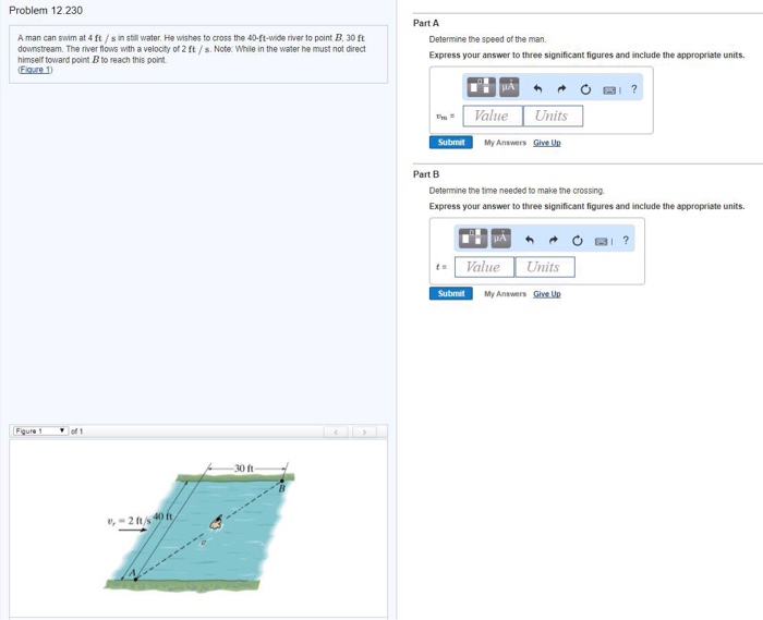 Solved A Man Can Swim At 4 Ft S In Still Water He Wishes To Chegg
