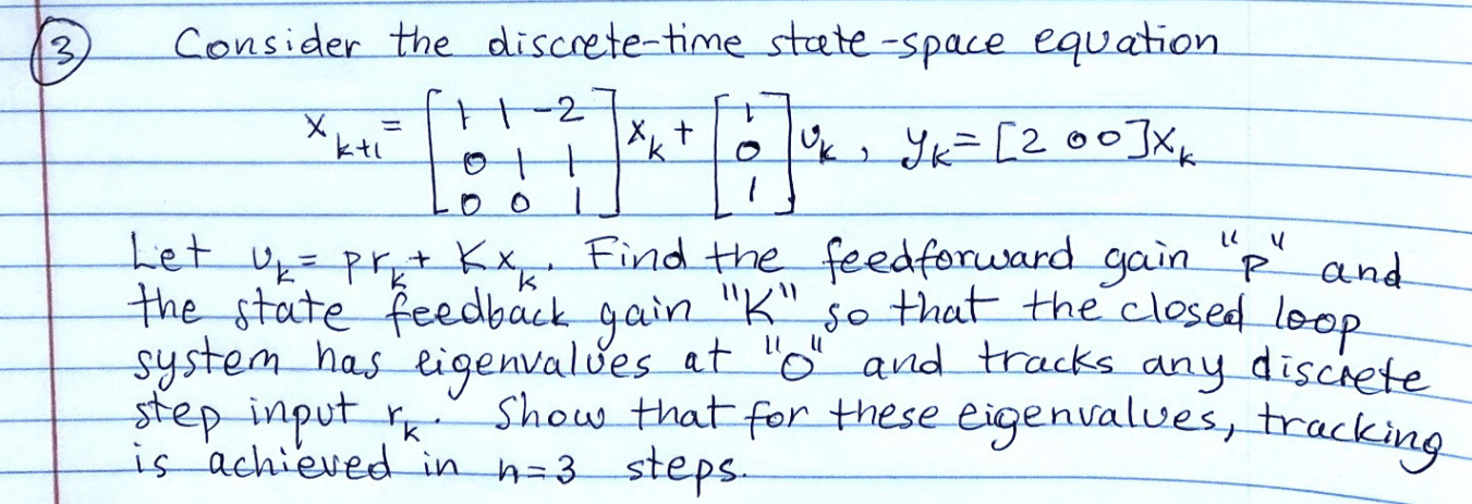 Solved Consider The Discrete Time State Space Equation Chegg