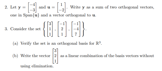 Solved Let Y And U Write Y As A Sum Of Two Orthogonal Chegg