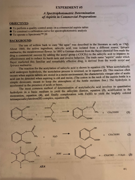 Experiment A Spectrophotometric Determination Of Chegg