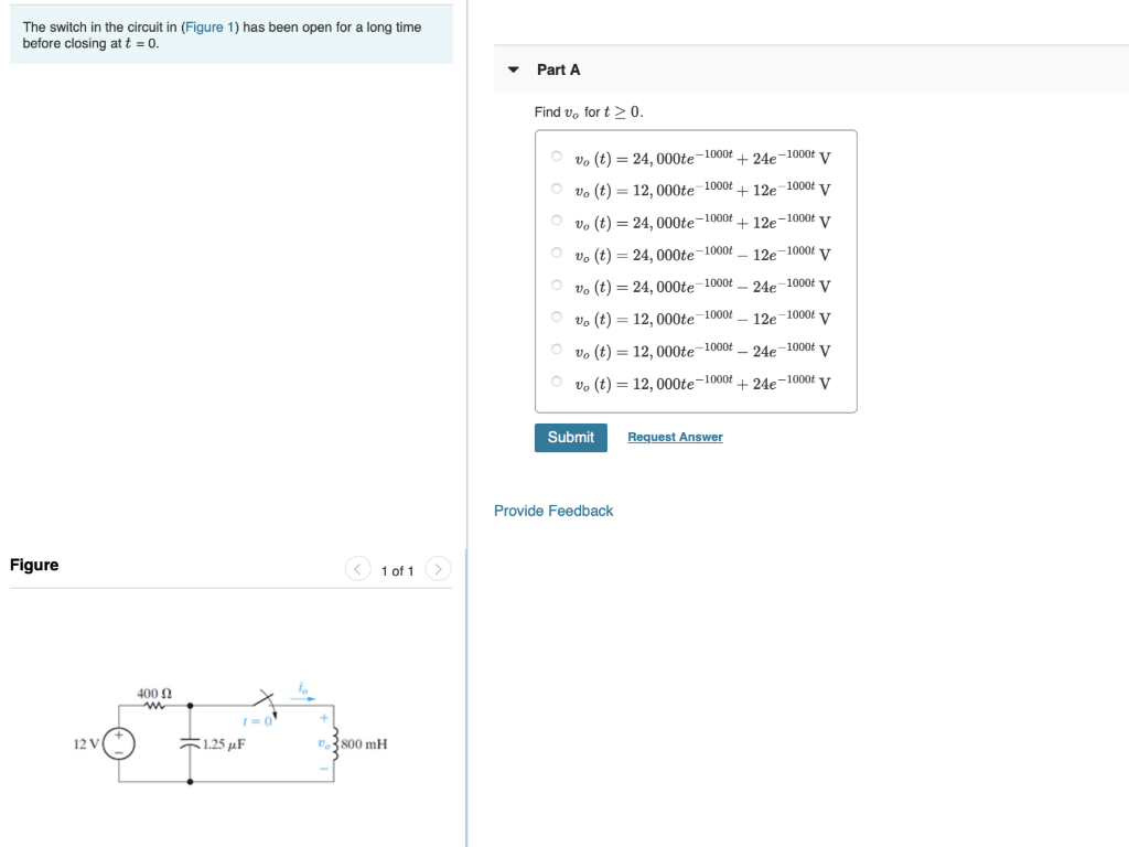 Solved The Switch In The Circuit In Figure 1 Has Been Open Chegg