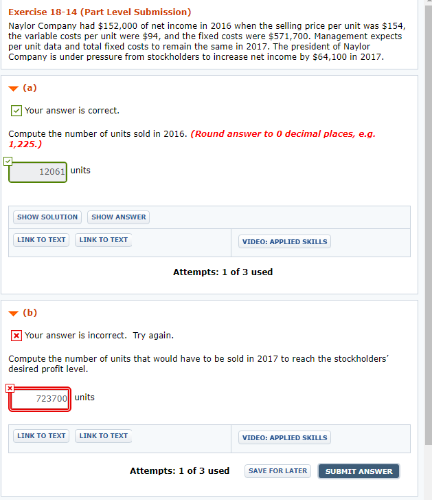 Solved Exercise Part Level Submission Naylor Company Chegg