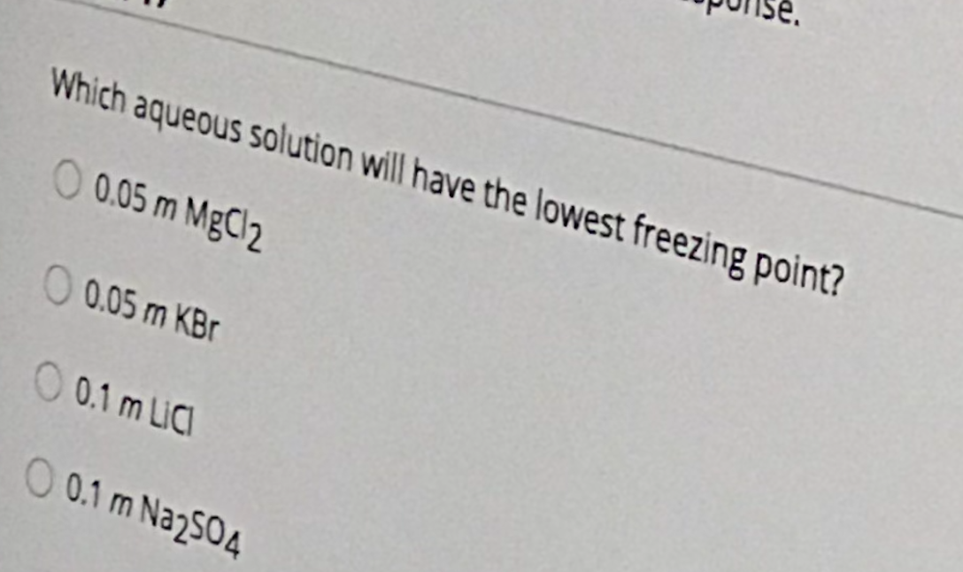 Solved Which Aqueous Solution Will Have The Lowest Freezing Chegg