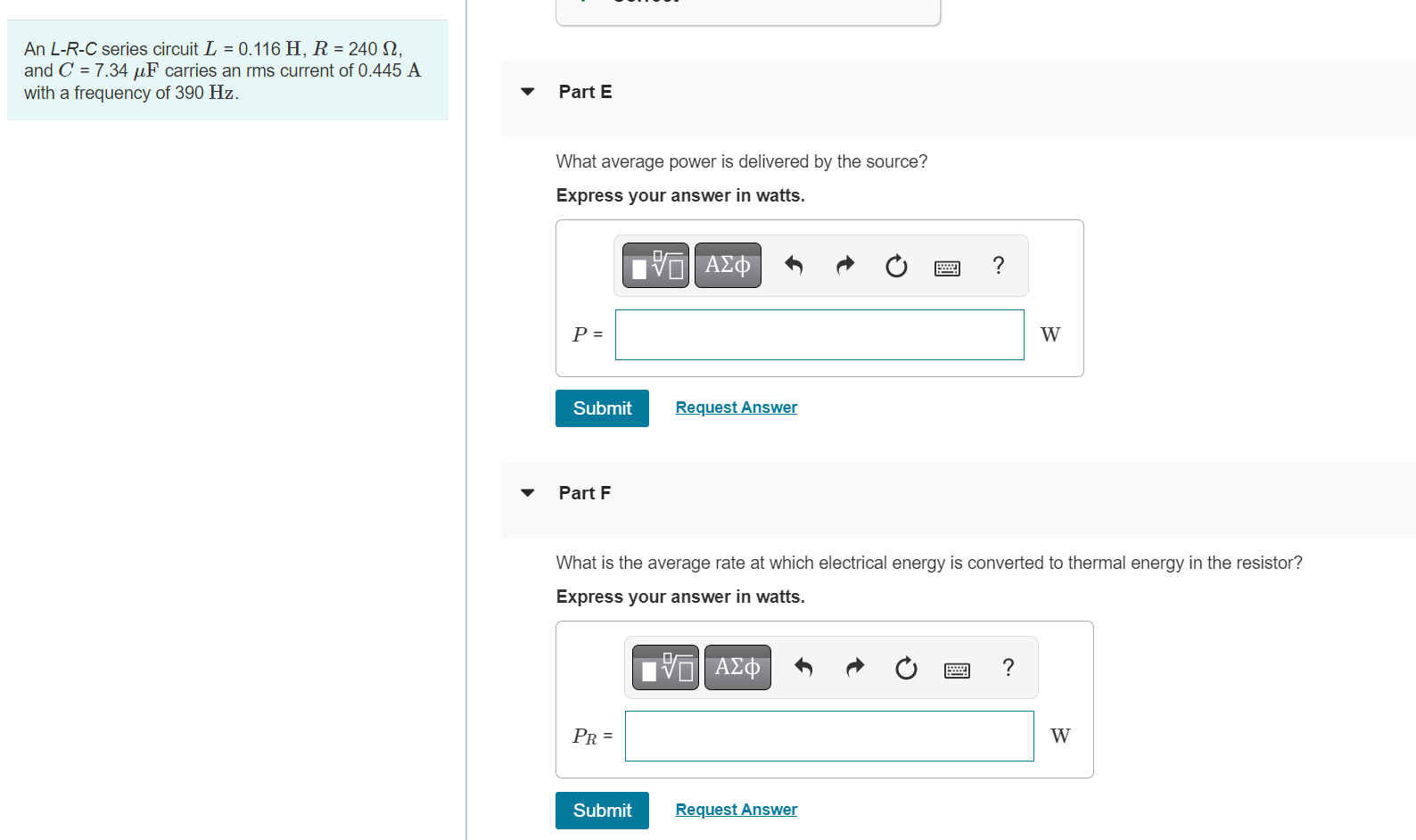 Solved An L R C Series Circuit L H R S And C Chegg