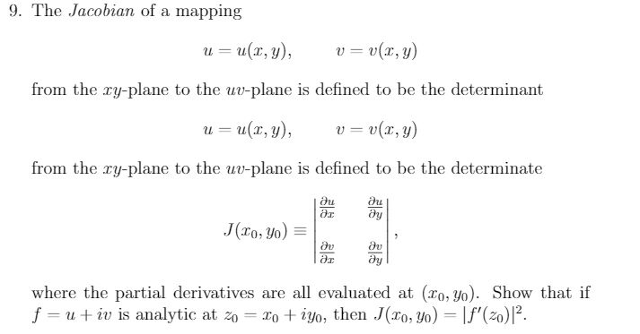 Solved 9 The Jacobian Of A Mapping U U X Y V V X Y From Chegg