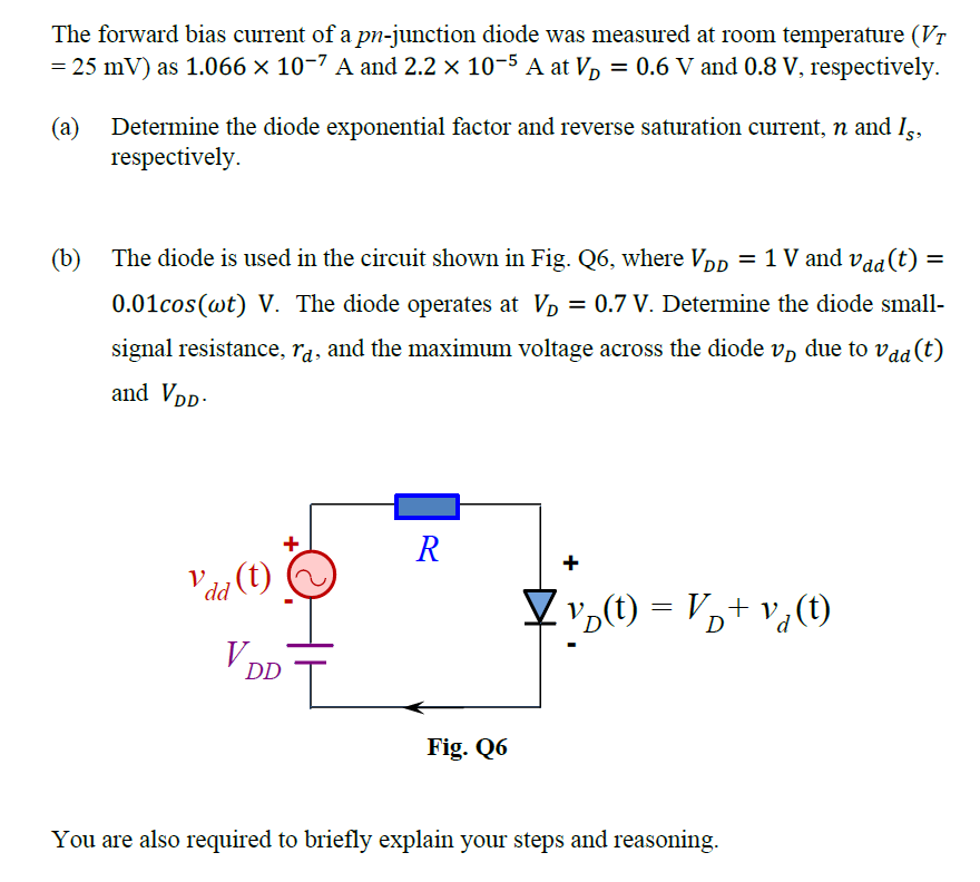 The Forward Bias Current Of A Pn Junction Diode Was Chegg