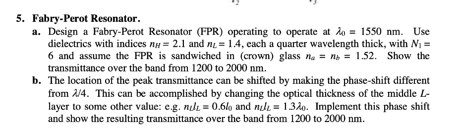 Solved 5 Fabry Perot Resonator A Design A Fabry Perot Chegg