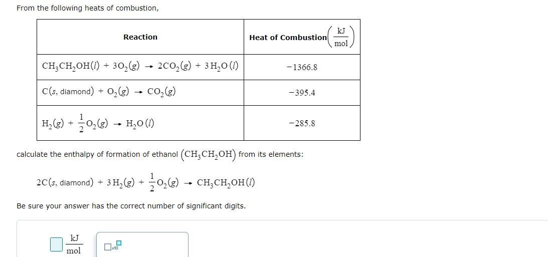 From The Following Heats Of Combustion Calculate The Chegg