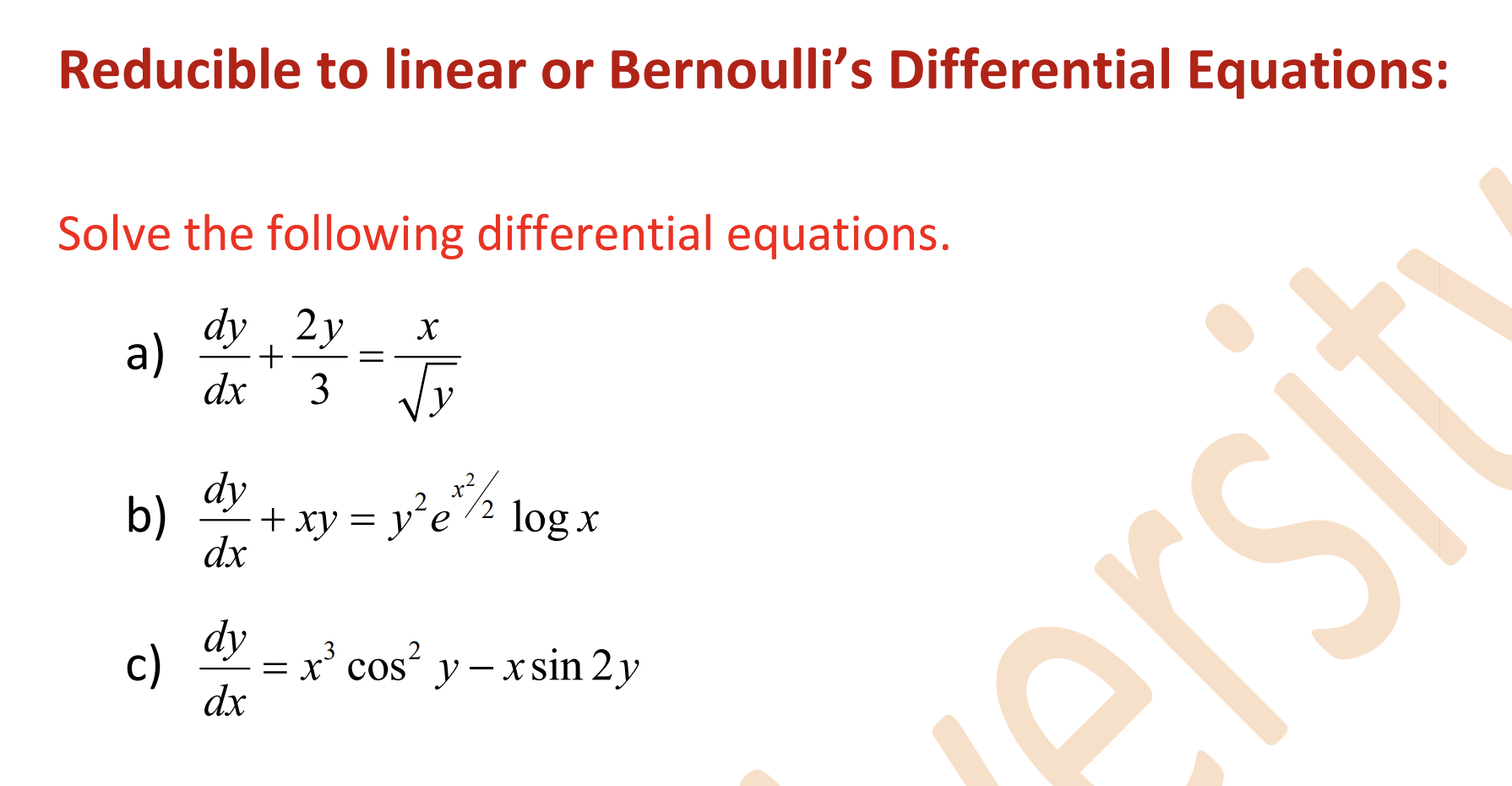 Solved Reducible To Linear Or Bernoulli S Differential Chegg