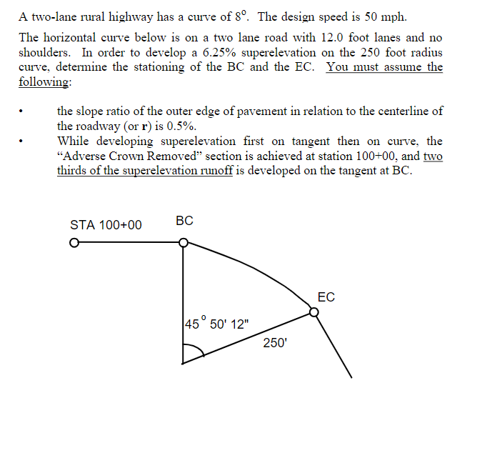 Solved A Two Lane Rural Highway Has A Curve Of The Chegg